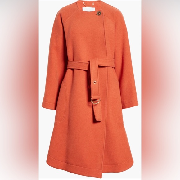 Chloe Jackets & Blazers - Chloé Iconic Wool Blend Belted Coat In Chestnut Orange Size 36 New